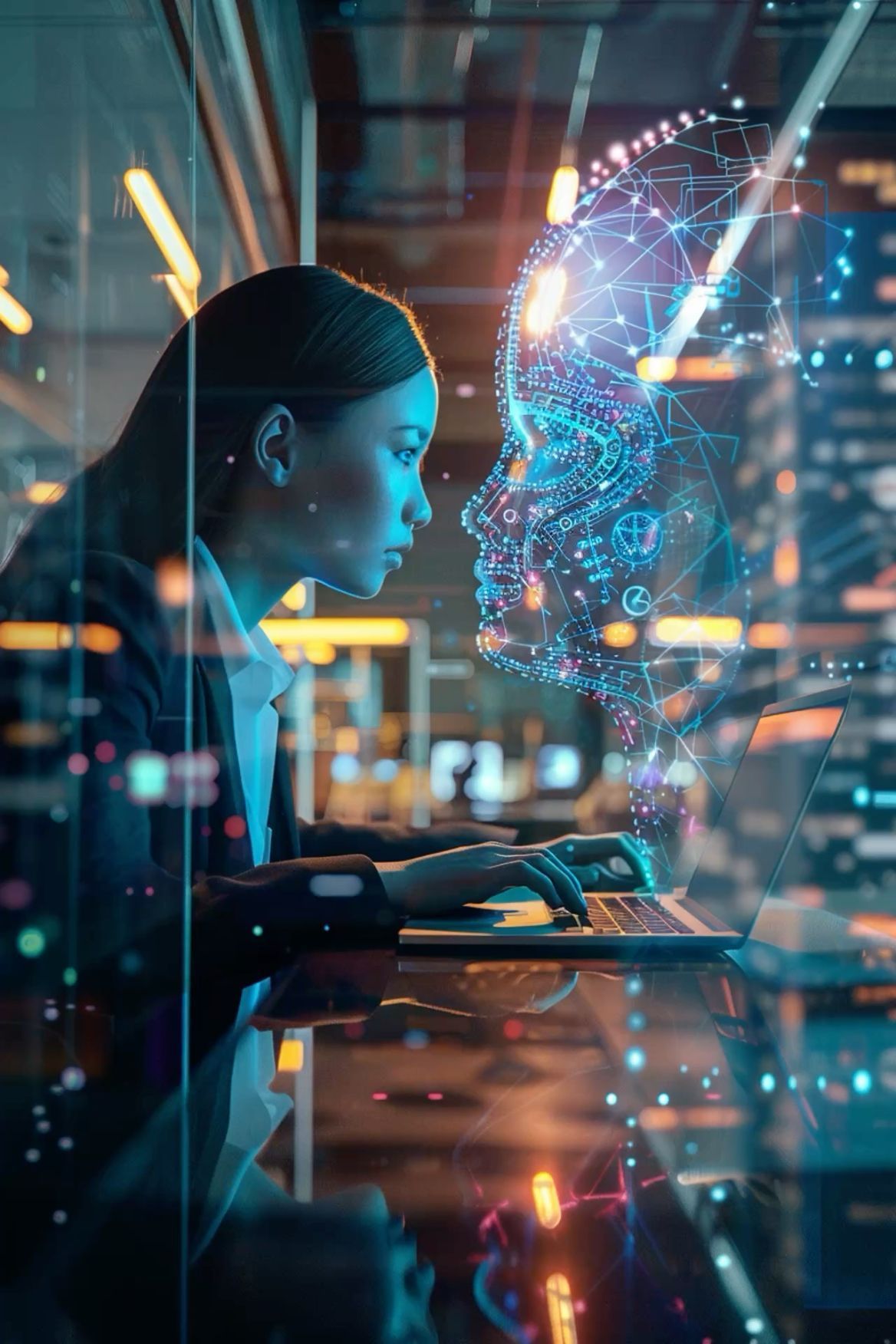 Modern technology office workspace with collaborative team environment