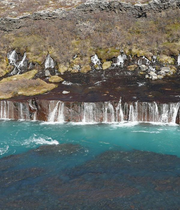 Molten lava river across rugged basalt field